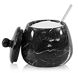 Marmor-Salzkeller mit Deckel, 11,4 cm, handgefertigter schwarzer Steinbehälter mit Löffel, Salz- und Pfefferhalter für Küche, Gewürze, Kräuter, Gewürze, Zucker, Gewürze