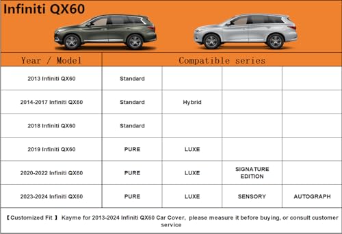 Image of Kayme 6 Layers SUV Car Cover Custom Fit for Infiniti QX60(2013-2025) Waterproof All Weather for Automobiles, Outdoor Full Cover Rain Sun UV Protection.Silver