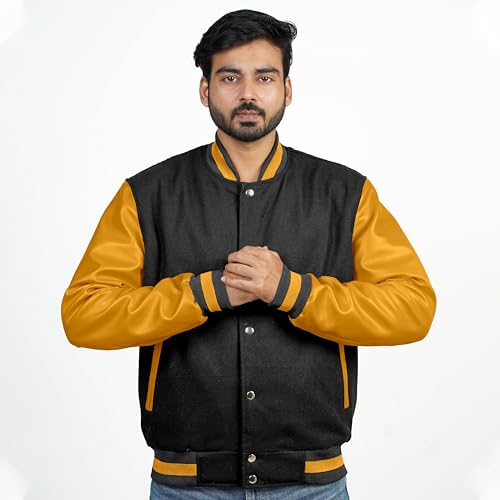 Image of Men's Fashion Varsity Jacket Causal Slim Fit Wool Letterman Baseball Bomber Jackets