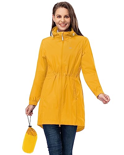 33,000ft Damen Dünne Wasserdichte Faltbar Regenmantel Regenjacke mit Kapuze, Leicht Atmungsaktive Travel Regenponcho, Lange Windbreaker Jacke für Frauen