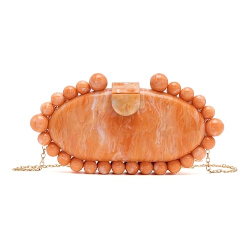 Image of Clutch Bag for Women Oval Beads Purse Wedding Prom Party Marble Texture Acrylic Evening Bag Shoulder Crossbody Bag