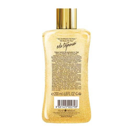 Eda Taspinar Bronze Intense Glitter Tanning Oil For Sparkly Dark Mediterranean Tan, All Eyes On You! Spf 0, 200 Ml (6.8 Oz), 1 Pack #TOP1