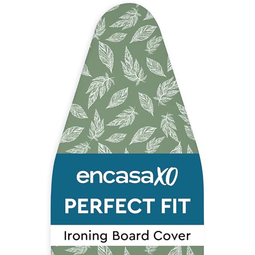 Image of Encasa XO Ironing Board Cover with 3mm Thick Felt Pad for Steam Press (Fits Standard X-Large Boards of 135x45 cm) Heat Reflective, Scorch & Stain Resistant, Printed - Big Leaves Green