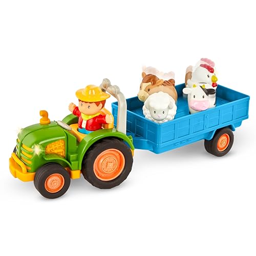 Battat – Farm Toys for Toddlers, Kids – Lights & Sounds Toy Tractor – 7 Pieces Pretend Play Set – Tractor, Trailer, Animals – 18+ Months by Battat - Used condition - US$20.01