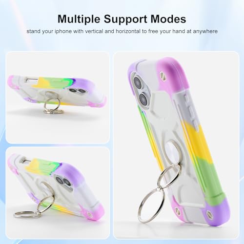 Image of MARKILL Compatible with iPhone Case with Ring Stand, Military Grade Drop Protection Full Body Rugged Heavy Duty Protective Durable Cover iPhone. (Rainbow White, iPhone 16 Plus 6.7 inch)