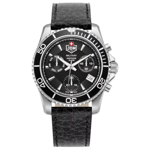 Montre analogique hommes bracelet en cuir noir cadran rond élégant JDM-WG019-05