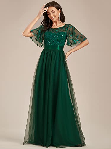 Image of Ever-Pretty Sequin Formal Prom Dresses for Women Ruffle Sleeves Empire Waist A-Line Long Mother of Bride Dress 00904