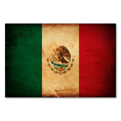 Postereck - 0298 - Vintage Flagge, Fahne Mexiko Mexiko-Stadt - Unterricht Klassenzimmer Schule Wandposter Fotoposter Bilder Wandbild Wandbilder - Poster - DIN A4-21,0 cm x 29,7 cm