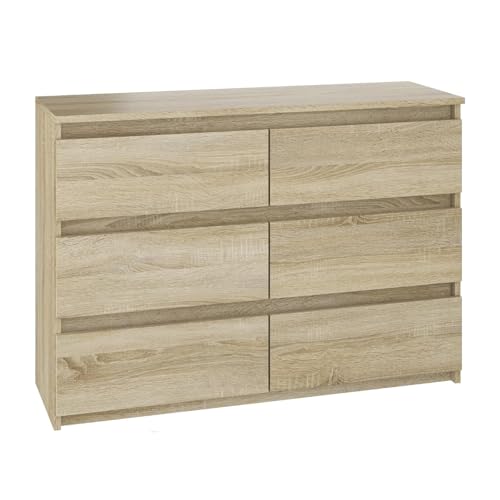 SoDREAMER Cassettiera a 6 cassetti | 100x33x71 cm | Armadio per abiti, documenti, piccoli oggetti | Ideale per camera da letto, soggiorno, cameretta e studio | 6 cassetti spaziosi | Sonoma