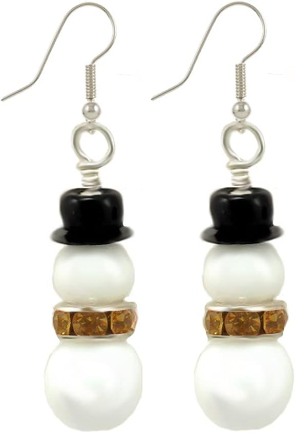 Glass Snowman Earrings with Topaz Colored Rhinestone Scarf and Silver Toned Ear Wires