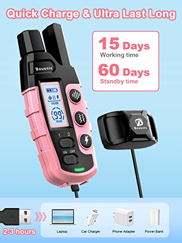 Bousnic Dog Shock Collar 2 Dogs (5-120Lbs) - 3300 ft Waterproof Training Collar for Dogs Large Medium Small with Rechargeable Remote, Beep (1-8) Vibration (1-16) and Humane Shock (1-99) Modes - Thumbnail 7