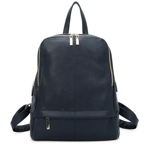 Woodland Leathers Women's Fashion Small Backpack, Womens Backpack With Anti Theft Zipper, Waterproof Faux Leather Back Pack Womens, 13" Tablet And Laptop Fashion Backpacks For Women (Navy)
