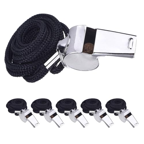 6 silbatos metálicos para árbitros con cordón negro miniatura 1