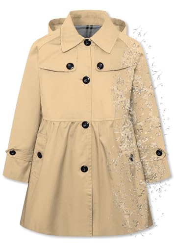 Image of Betusline Girls Rain Jackets Lightweight Waterproof Hooded Trench Coats Windbreaker Raincoats for Girls,Waterproof-Khaki,9-10 Years