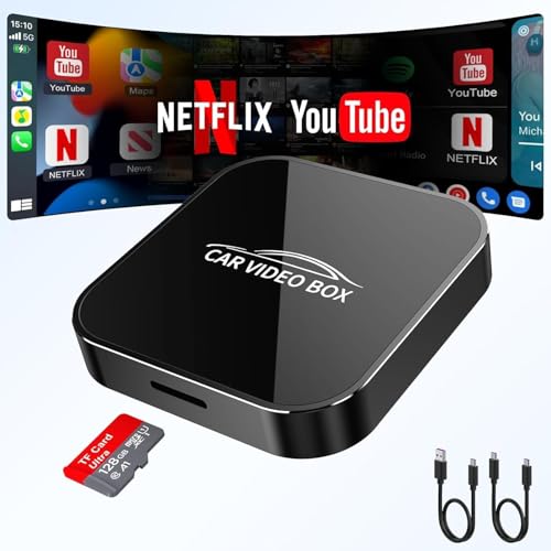 Wireless Carplay Adapter with Netflix YouTube,2025 Car Play Video Box & Android Auto Dongle Plug & Play, Convert Wried to Wireless CarPlay for Cars from 2016 and iOS 10+ & TF Card (Black)