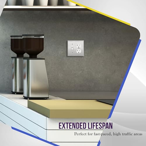 Image of ENERLITES Combination Toggle Light Switch or Duplex Receptacle Outlet Metal Wall Plate, Corrosive Resistant, Size 2-Gang 4.50 inch x 4.57 inch, 771121, 430 Stainless Steel, UL Listed, Silver, Standard
