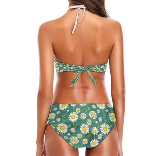 Bikini triangle réglable du S au XXL avec culotte coupe haute fleurie - 5