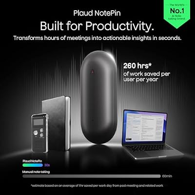 Plaud NotePin AI Voice Recorder, Voice Recorder with Additional Charging Set, Transcribe & Summarize with AI Technology, 64GB Memory