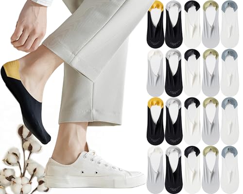 CHUNFO Mens No Show Socks Flat Non Slip Grips Invisible Loafers Sneaker Ice Silk Cotton Sock Footie Size 5.5-11