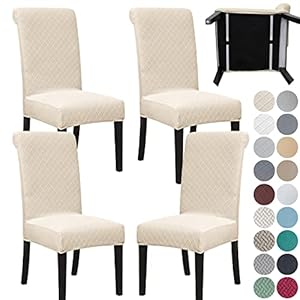 SPRINGRICO 4 Pack Dining Room Chair Covers with seat Belt, Stretch Parsons Chair Slipcover Washable Kitchen Dining Chair Cover Removable Seat Protector Set of 4, S2- Beige