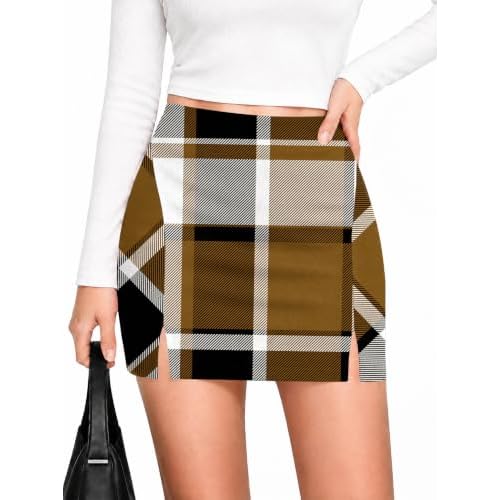 Rapbin Women High Waist Slit Bodycon Mini Skirt with Built-in Shorts