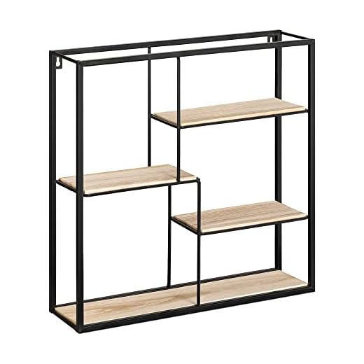 Navaris Vägghylla av metall – 46 x 46 x 11 cm metallhylla väggdekoration kökshylla – för vardagsrum kök – industriell hängande hylla – i svart