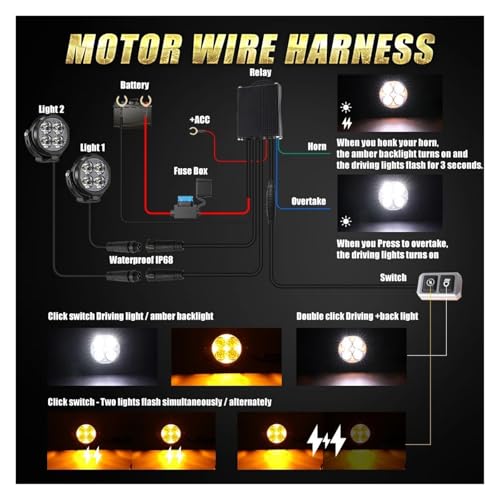 Luz antiniebla lámpara conducción estroboscópica y foco LED moto 6