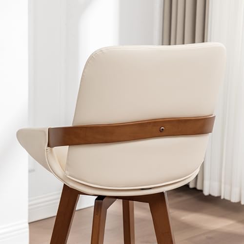 Image of AQG Bar Stools Set of 2, 29.5 Inch Mid Century Modern Bar Height Bar Chairs, Swivel Barstools with Walnut Craft, Faux Leather Upholstered Furniture for Island /Counter (Beige, 29.5 inch-2 PCS)