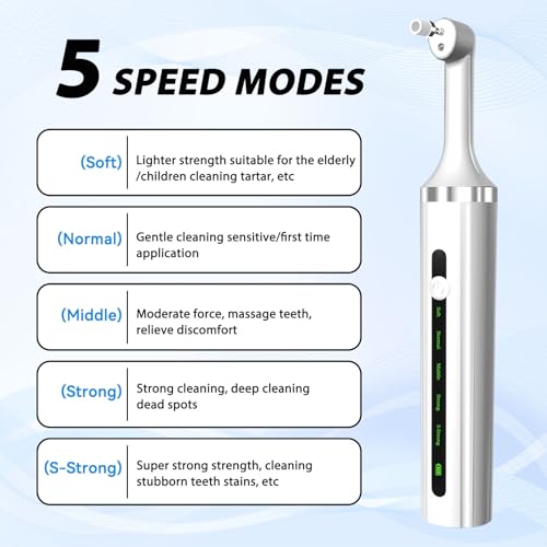 Image of Plaque or Electric Tartar Polishing Teeth Kit with LED Light 5 Speed Modes with 5 Replacement Brush Heads (White)
