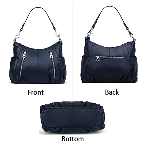Image of HESHE Leather Crossbody Bags for Women Hobo Shoulder Bag Satchel Handbags | Genine Leather,2 Removable Straps,Multiple Zippers Pockets Hobo Bags Designer Travel Pocketbook Ladies Daily Work Tote Bag