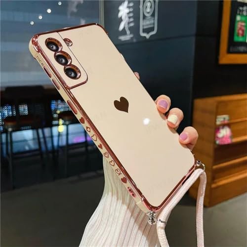 Coque Samsung S24 lanière Amour Coeur fine avec placage brillant de finition premium