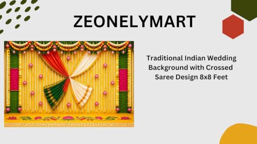 Image of Marriage Backdrop for Wedding | Traditional Indian Wedding Background with Crossed Saree Design 8x8 Feet | Lakshmi Pooja Background