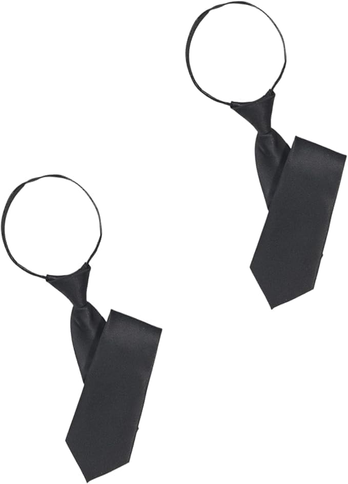 2Pcs Black Tie Adjustable Pre-tied Necktie for Women Boy Solid Color Neck Tie Girl Zipper Ties for Business Uniforms and Wedding,and Pocket Squares Accessories (42cm)