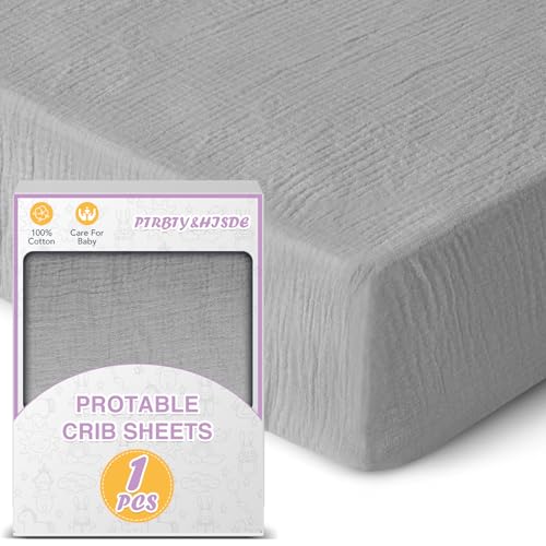 Image of Muslin Crib Sheets for Boys and Girls - Soft Fitted Baby Toddler Bed Sheet 28" x 52" (1 Pack Fog)