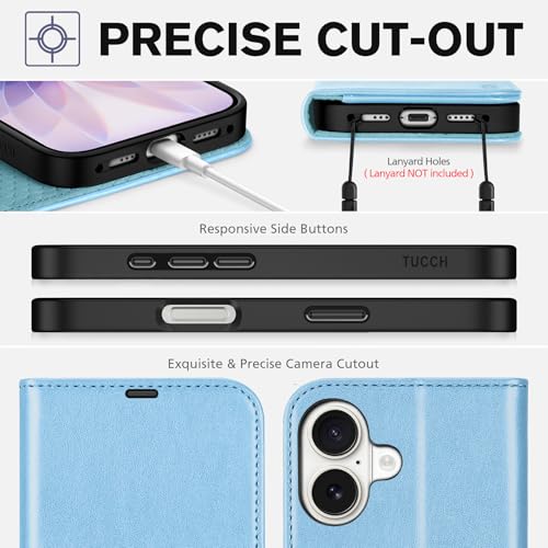 TUCCH Case Wallet for iPhone 17 (6.3-Inch) 2025, RFID Blocking 4 Card Slots, Kickstand, Magnetic Closure, PU Leather, Shockproof TPU Shell, Protective Flip Folio Cover, Pearly Light Blue by TUCCH - Image 8