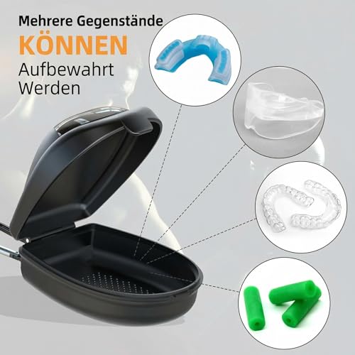 ARGOMAX Große Zahnschienen-Box mit Karabiner & Belüftung, Hartschalenetui für Mundschutz & Retainer, Extragroßer Zahnschutzkasten für Erwachsene & Kinder, Sport Mundschutz Box, Schwarz