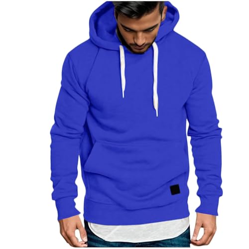 Sudadera con capucha para hombre, color liso, manga larga, informal, para exteriores, azul, S