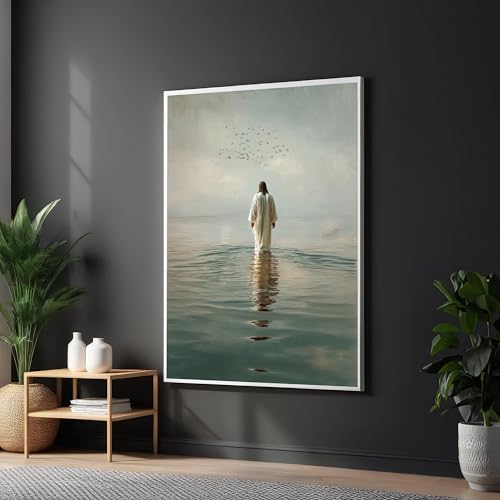Tableau de Jésus marchant sur l'eau pour un salon chrétien apaisant et inspirant