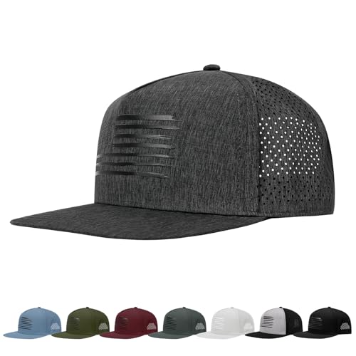 Flat Brim Hats Trucker Hat XXL Big Head Trucker Snapback Hat with American Flag Breathable Mesh Hat Baseball Cap Black Gray