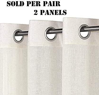 Image of Plain Cotton Linen Sheer Curtains for Window, Balcony, Living Room (5 feet Long, Off White, Set of 2 Pieces)