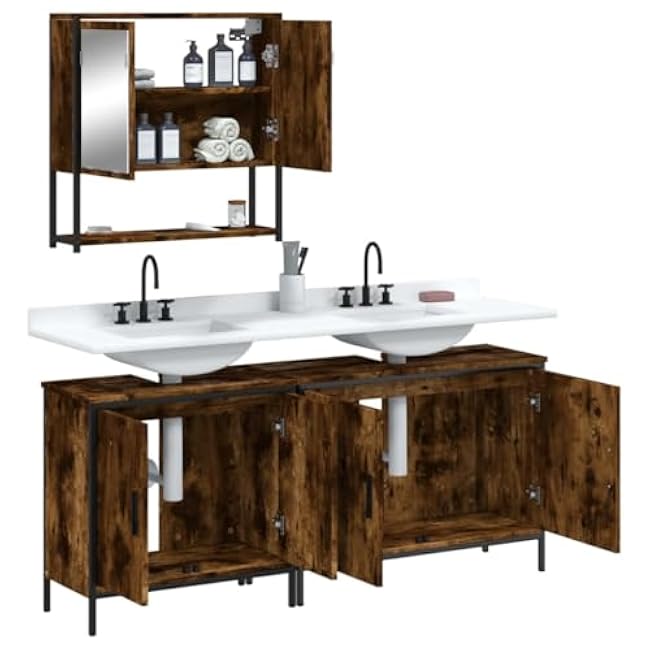 Bathroom Furniture Set Smoked Oak,3214672