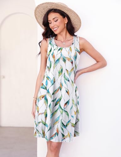 Image of Halife Womens Summer Dresses Casual Sleeveless Tshirt Sundresses Vacation Beach Cover Up Dress with Pockets