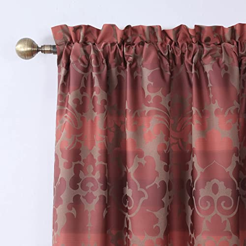 Mvsuta Contessa Farmhouse Burgundy Yarn Dyed Red Damask Polyester Fabric Handmade Tassel Fringe Border Trim Window Curtain,Rod Pocket Panels Pair,2 Panel Pair,Each 52" W X 63" L,Total 104" W X 63" L #TOP4