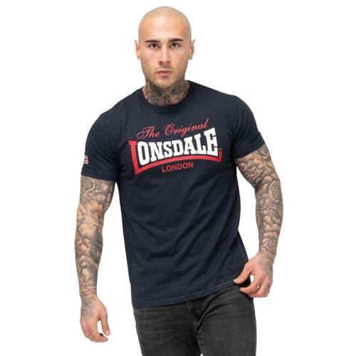 Lonsdale Herren T-Shirt Normale Passform ALDINGHAM, Dark Navy/Red/White, M