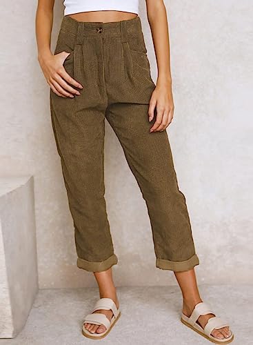 Womens Corduroy Pants Casual High Waisted Straight Leg Vintage Trousers for Women with Pockets3