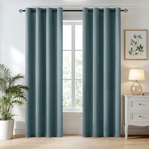 Image of MIULEE Greyish Blue Blackout Bedroom Curtains Drapes 84 Inch Long 52 inchx84 inch | Grommet Top, Room Darkening Window Drapes, Privacy Protection, Thermal Insulated, Heat Blocking, Light Blocking
