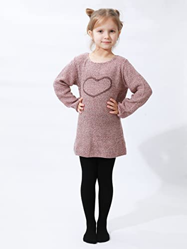 Image of Paralinda Girls' Cotton Tights - Toddler Cable Knit Footed Tights (Pattern A Black, 5-6Y)