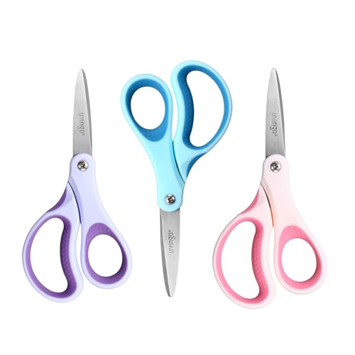 LIVINGO Kids Scissors for Ages 8-11 - 3 Pack 6 Pointed Tip Stainless Steel School Scissors for Children Teacher Classroom Crafting