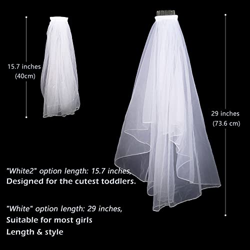 First Communion Veils for Girls 15.7" Baby Toddler Baptism Holy Communion White Kids Veils Wedding Flower Girl Veil with Comb3