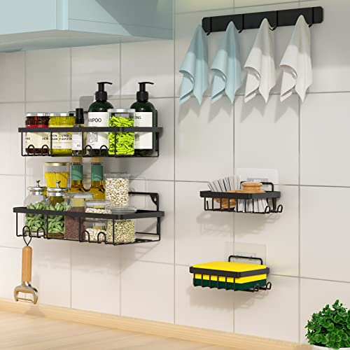 Upiyan 5-Pack Adhesive Shower Caddy Basket Bathroom Organizer Shelves Storage No Drilling Traceless Black Stainless Steel Soap Holder Rustproof Kitchen,Bedroom Coat Rack Wall Mount Need Drilling #TOP2